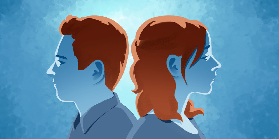 A silhouette of a young man and a young woman