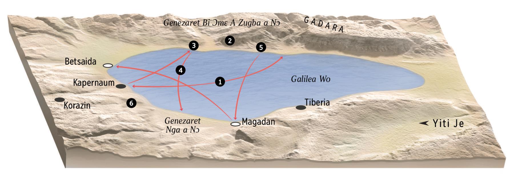 Map nɛ tsɔɔ hehi nɛ Yesu fiɛɛ ngɛ kɛ bɔle Galilea Wo ɔ