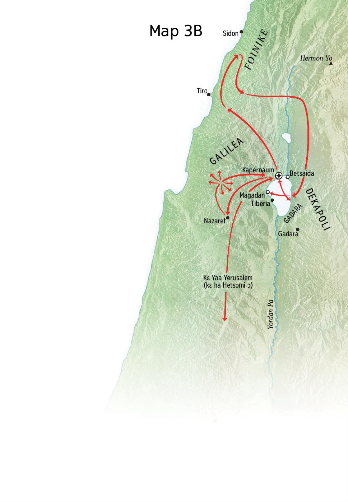 Map of locations related to Jesus’ ministry around Galilee, Phoenicia, and Decapolis