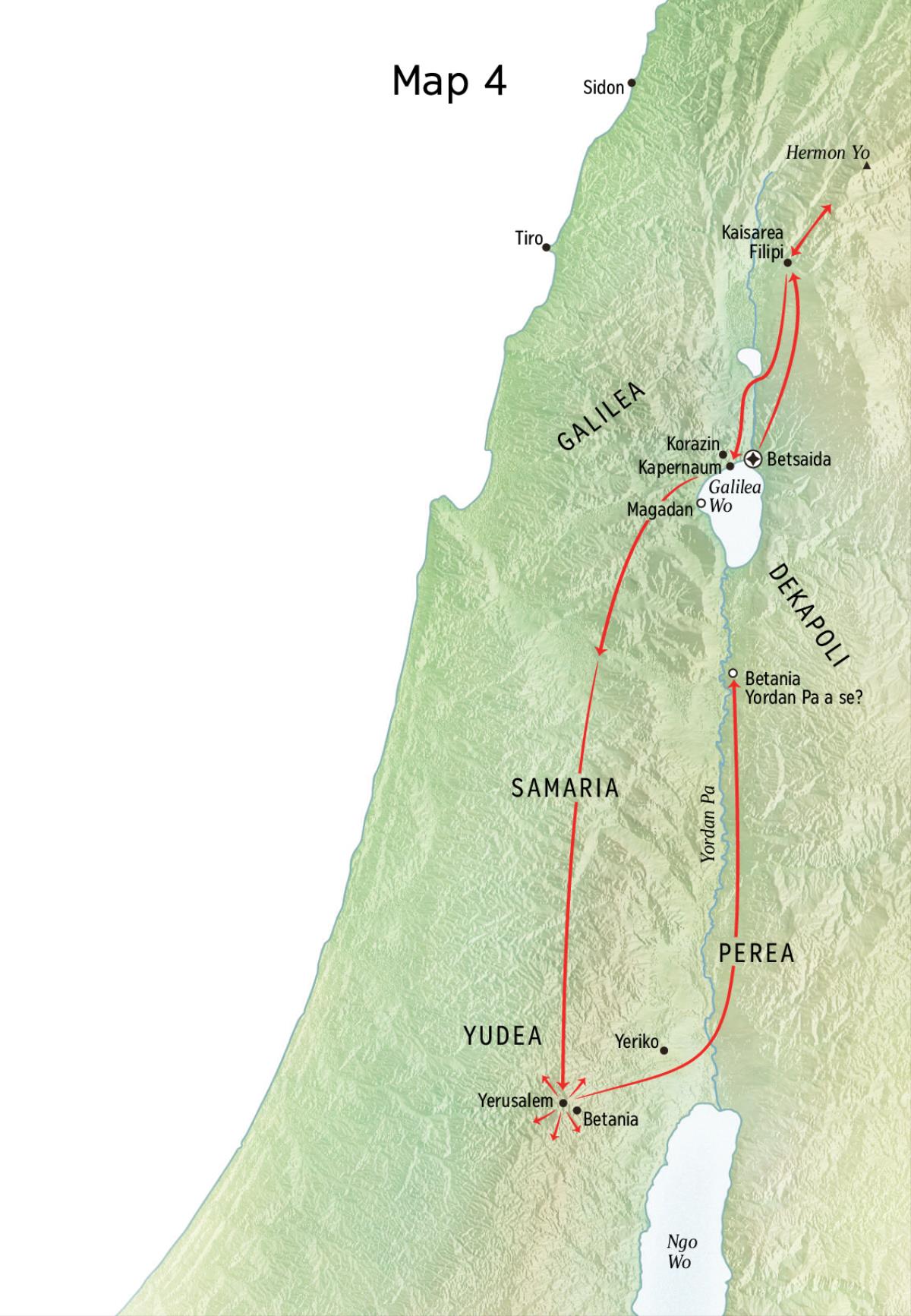 Map nɛ tsɔɔ hehi nɛ Yesu tsu e sɔmɔmi ní tsumi ɔ ngɛ ngɛ Yudea kɛ Galilea
