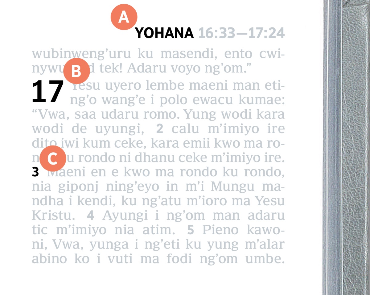 Cal m’amwona m’ubenyutho A, B, man C i mbaya moko mi Biblia.