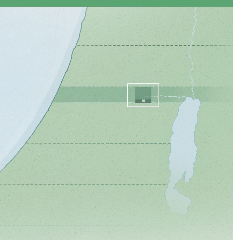 Mapa de una porción de tierra llamada “la contribución” y reservada por Jehová, y un recuadro de la porción de esa tierra llamada “la contribución entera”.