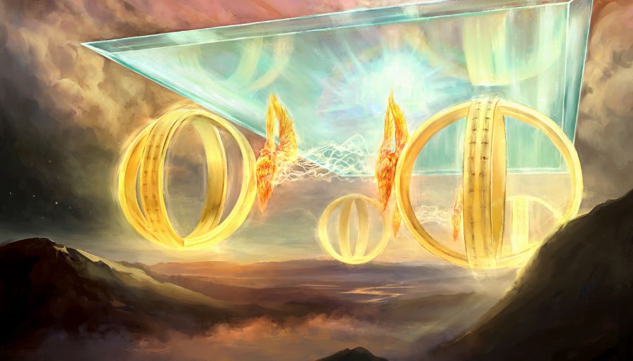 [Ilustración a toda plana de las páginas 34 y 35]El carro celestial de Jehová que Ezequiel vio en una visión.