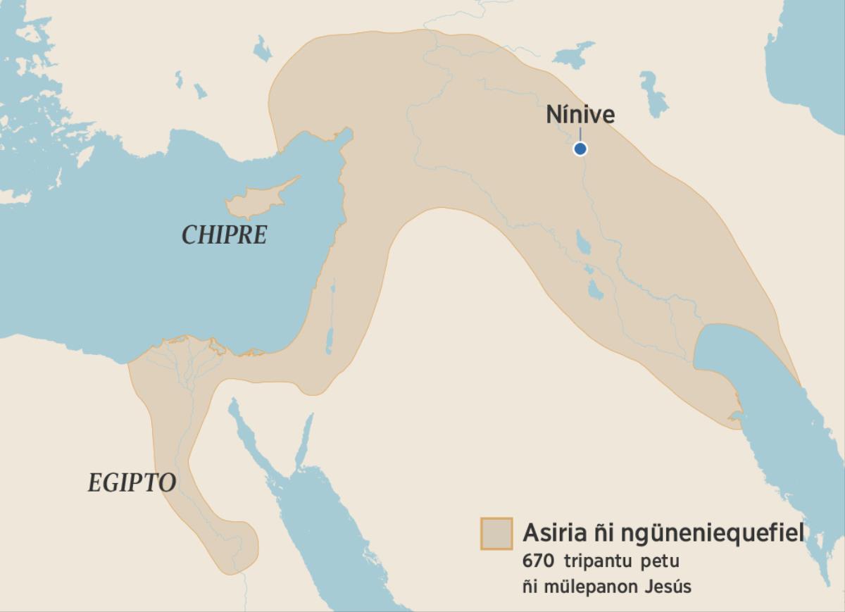 Ti mapa pengeli cheu ñi ngüneniequefel ti imperio asirio, feichi 670 tripantu püle petu ñi mülepanon Jesús. Ti mapa pengeli Egipto mapu, Chipre ca Nínive.