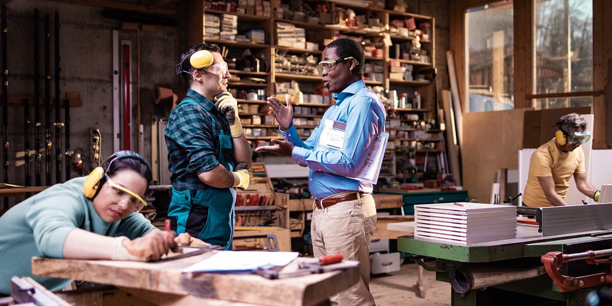 Workers in a carpentry shop