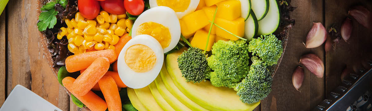 A variety of healthful foods on a table.