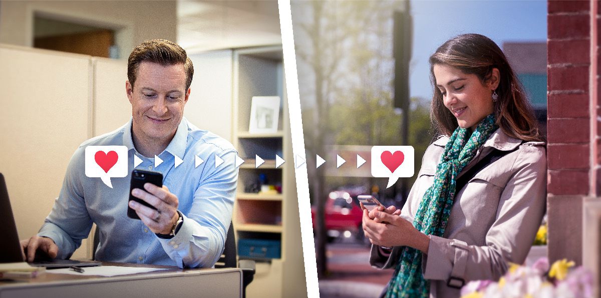 A husband sending an affectionate text message to his wife during the day while they are apart.