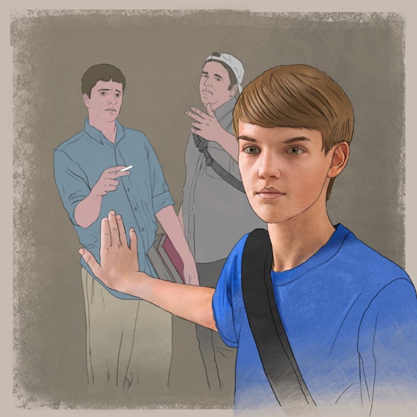 A teenage boy refusing a cigarette