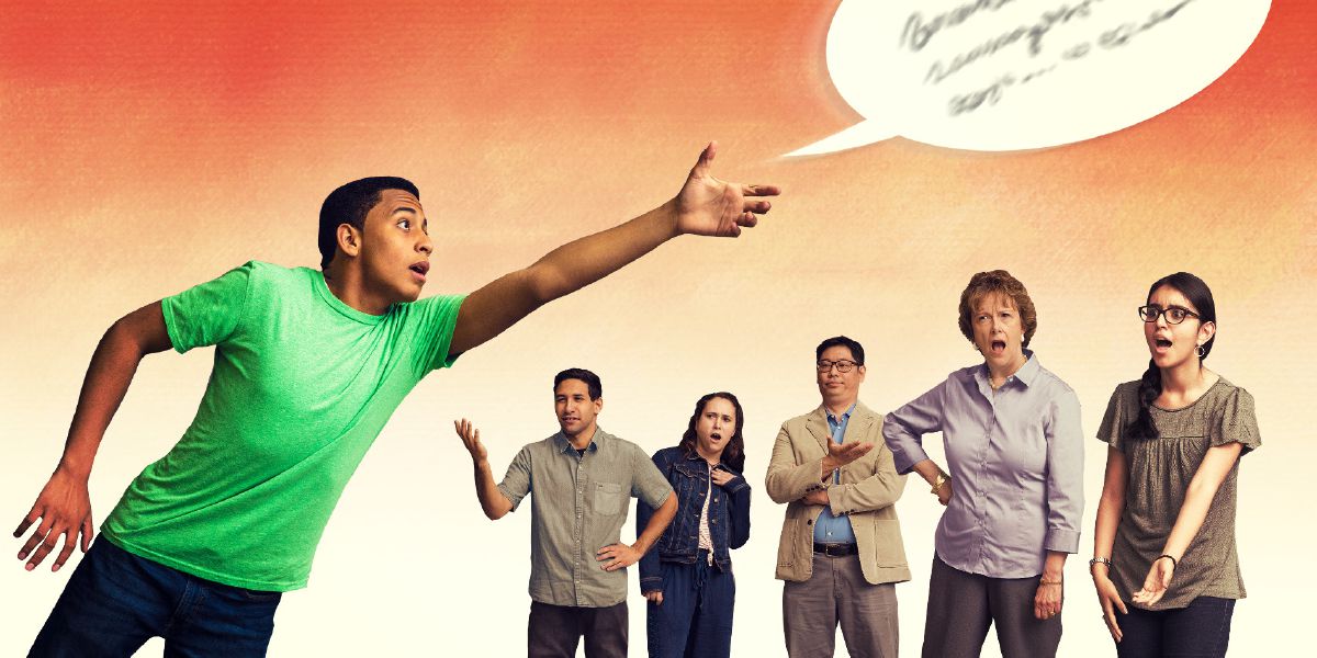A young man tries to grab hold of words that have just left his mouth