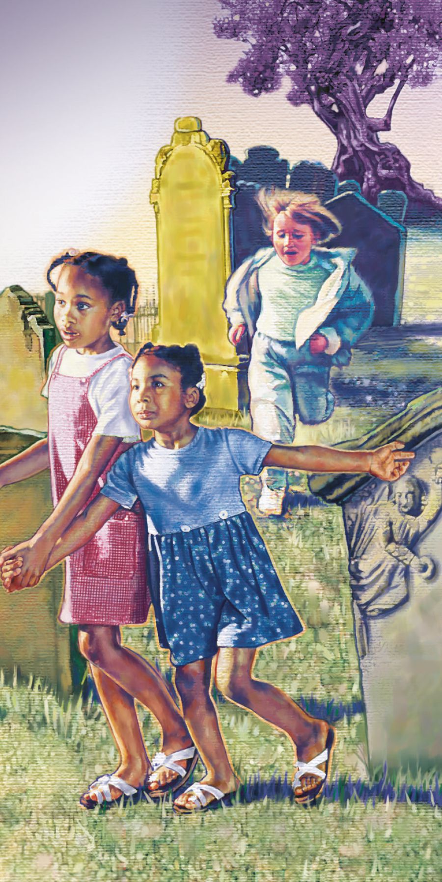Children in a graveyard
