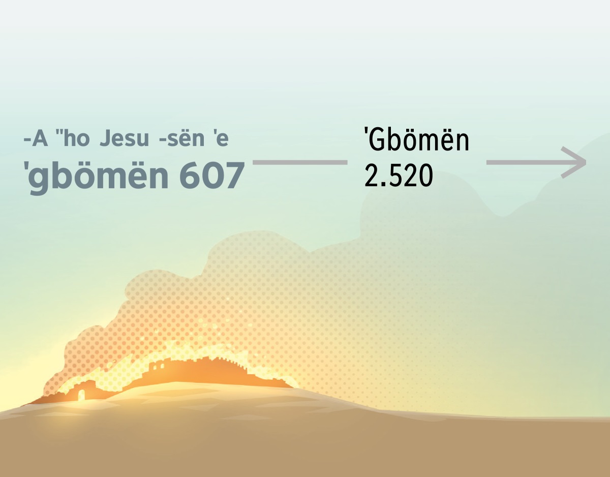 -A ˈˈho Jesu -sen ˈe ˈgbömën 607 nɛn, ˈtshɛn ˈkö -yɛ Jelizalɛmën -kɔɛ tɔ. ˈEyɛ -nunmën ˈgbömën 2.520 -kɔ.