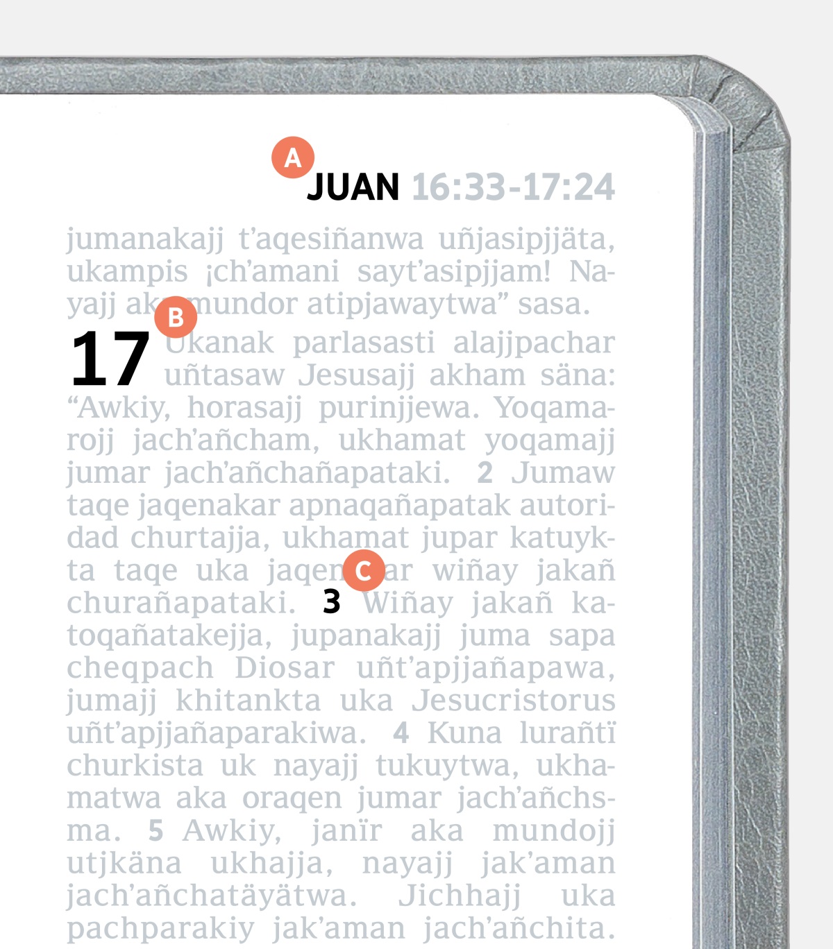Biblian mä paginapan A, B, C letranakamp uñstki uka etiquetanaka.