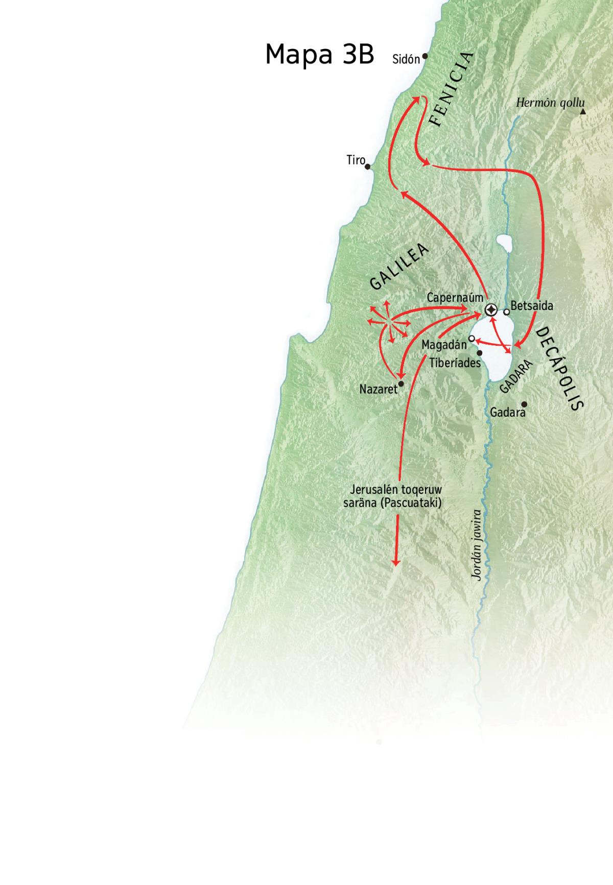 Galilea, Fenicia, Decápolis toqenakan kuna lugaranakansa Jesusajj yatiyäna uk uñachtʼayir mapa