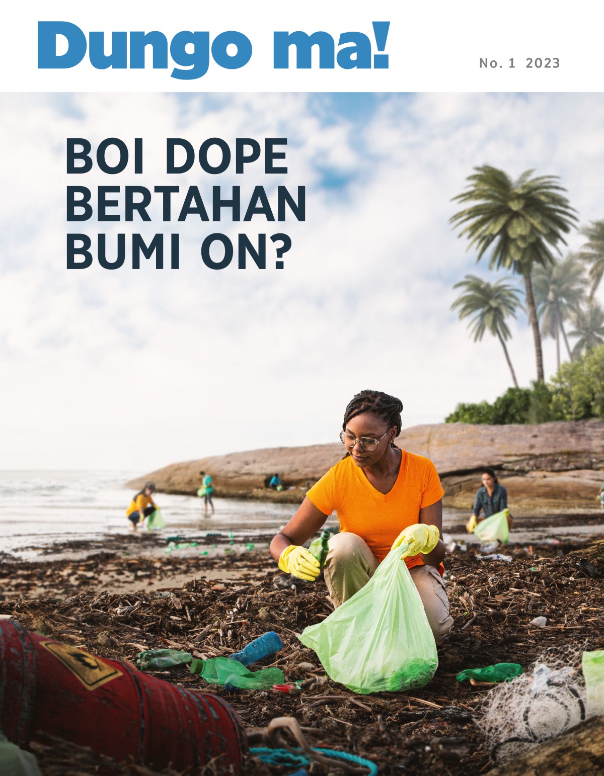 Akka halak na lagi papunguhon sampah di pinggir pantai.