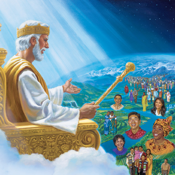 Si Jesus na nakatukaw sa saiyang trono sa langit bilang Hadi kan Mesiyanikong Kahadian asin namamahala sa maimbod na mga tawo