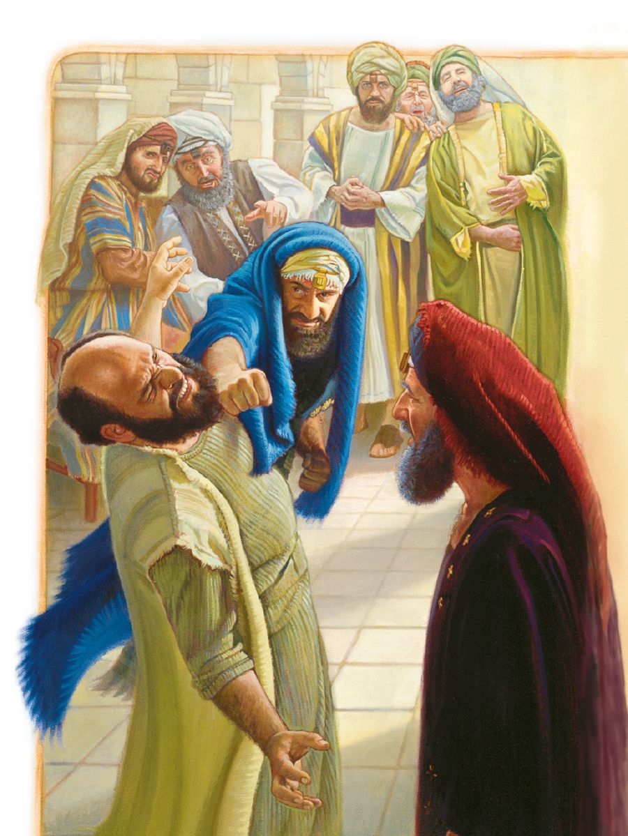 An halangkaw na saserdoteng si Ananias na nagsasabi sa sarong lalaki na hampakon sa lalawgon si apostol Pablo
