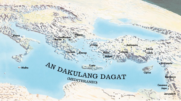 Mapa kan mga lugar na dinalaw ni Pablo asin Timoteo