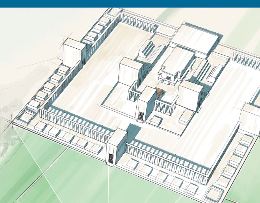 Aerial view kan templo sa bisyon ni Ezekiel.