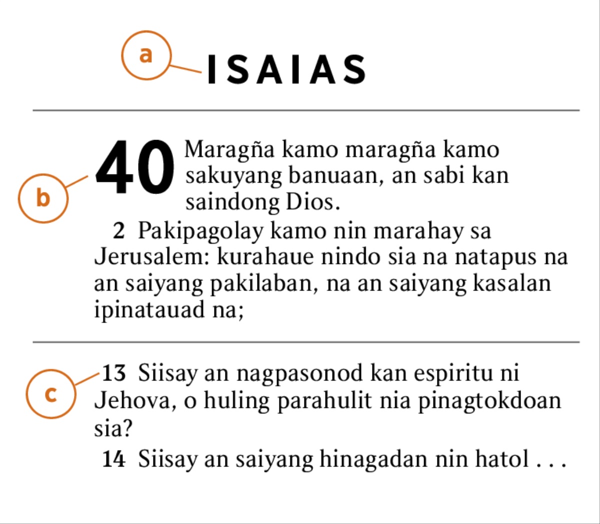 Sarong teksto sa Bibliya para ipahiling kun arin a) an pangaran kan libro, b) an kapitulo, asin c) an bersikulo