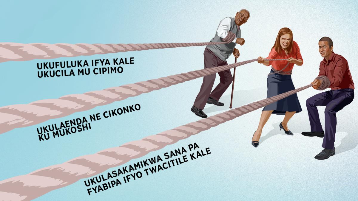 Munyinefwe umukalamba, nkashi e lyo na munyinefwe umbi, cila muntu aletinta intambo. Pa ntambo napalembwa ukuti ‘ukufuluka ifya kale ukucila mu cipimo,’ ‘ukulaenda ne cikonko ku mukoshi,’ e lyo na ‘ukulasakamikwa sana pa fyabipa ifyo twacitile kale’.