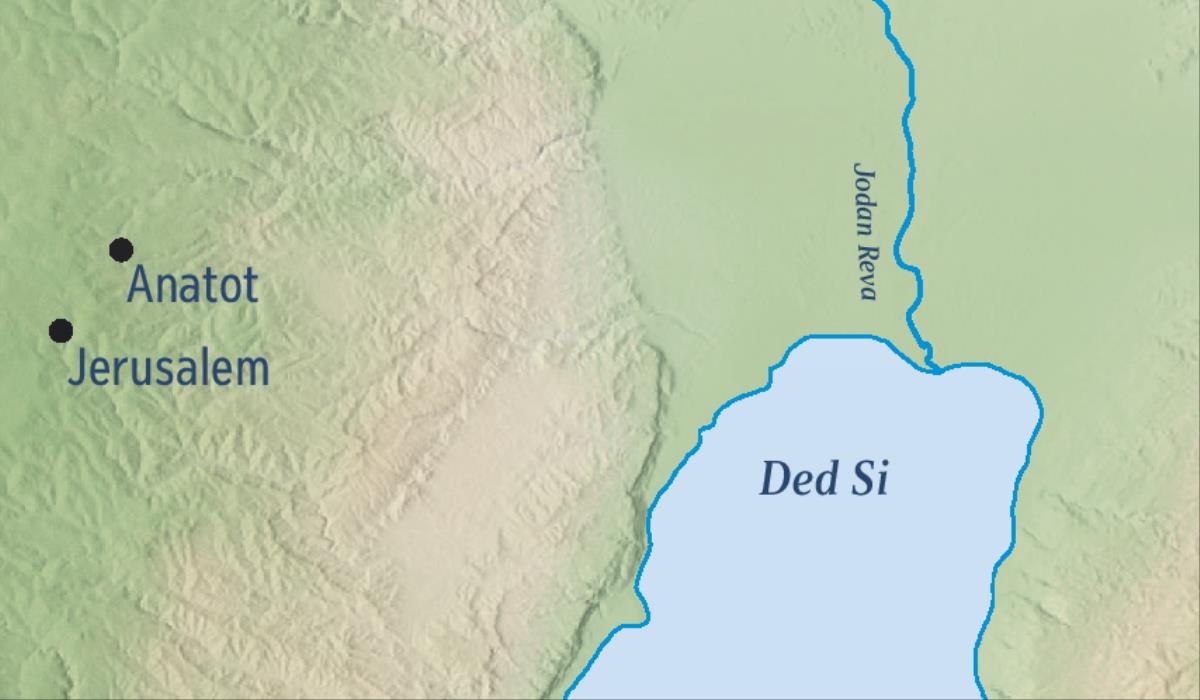 Wan map we i soem Jerusalem mo Anatot, ples blong Jeremaea
