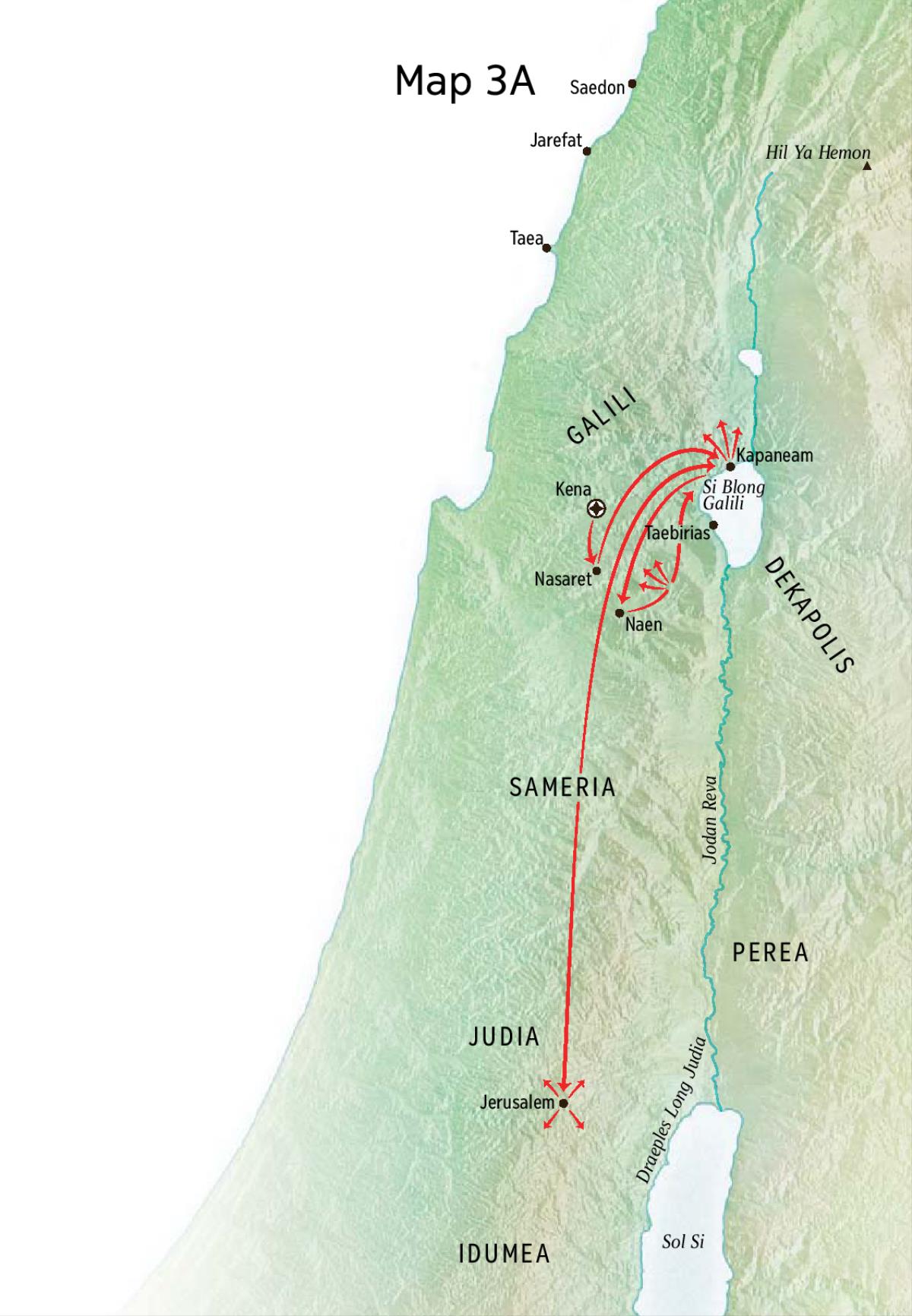 Map blong minista wok blong Jisas long Galili, Kapaneam, Kena