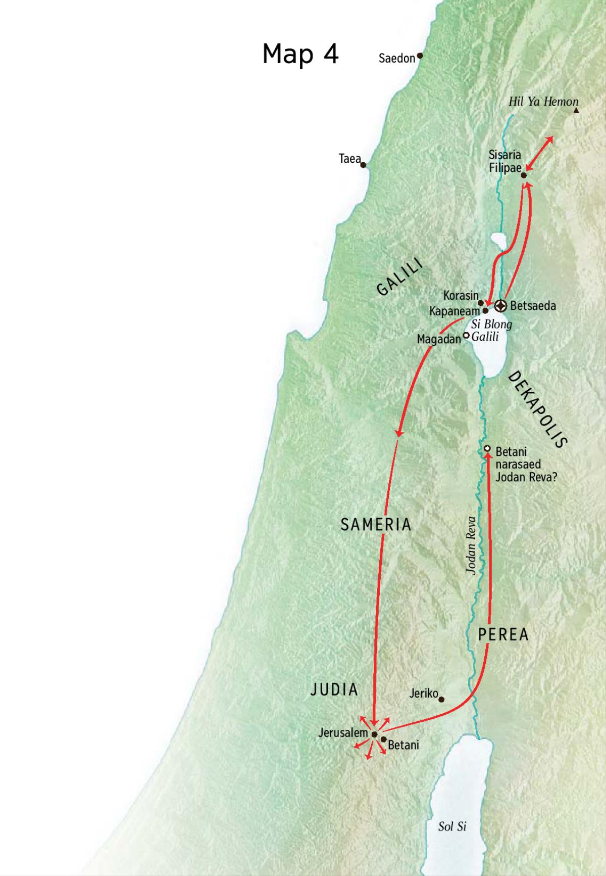 Map blong minista wok blong Jisas long Judia mo Galili