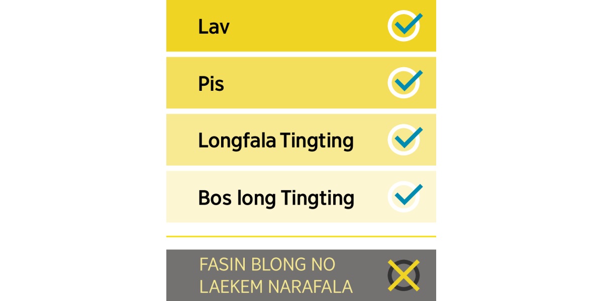 Wan lis blong ol gudfala fasin olsem lav, pis, longfala tingting mo bos long tingting, mo nogud fasin ya blong no laekem narafala.
