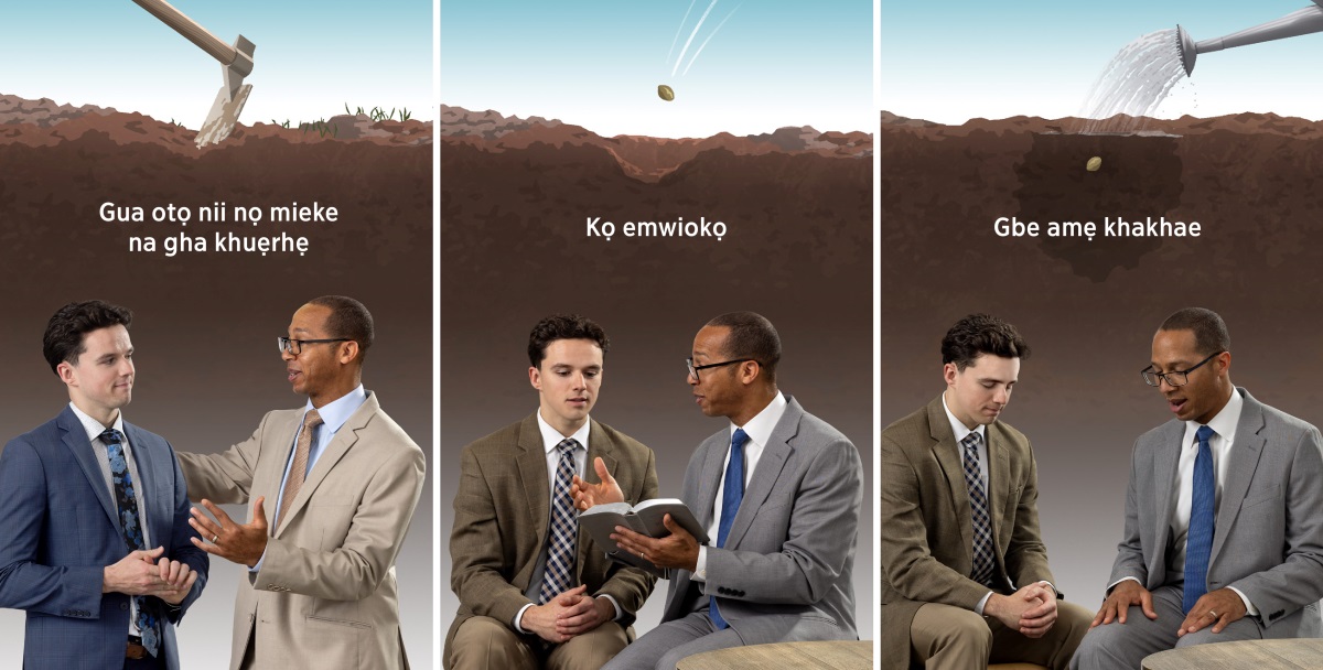 Avbe efoto ni rhie ẹre ma vbene ọdiọn ọkpa ya rhie adia ne ọtẹn nokpia ọvbehe, a keghi ya ẹre taa avbe efoto ọvbehe ne ọgbugbo na kọ emwi okọ vbe otọ nọ wegbe. 1. Gua otọ nii nọ mieke na gha khuẹrhẹ: Nene ọgbugbo gha gua otọ nọ khian kọ emwiokọ yi; ọdiọn nii gha gu ọtẹn nokpia nii guan vbe odẹ ne khuẹrhẹ. 2. Kọ emwiokọ: Nene ọgbugbo rhie ikpẹ emwiokọ nii ye uwu otọ; ọdiọn nii gha ya e Baibol ru iyobọ nẹ ọtẹn nokpia nii. 3. Gbe amẹ khakhae: Ọgbugbo nii gha gbe amẹ khakhae emwiokọ ọghẹe; ọdiọn nii gha gu ọtẹn nokpia nii na erhunmwu.