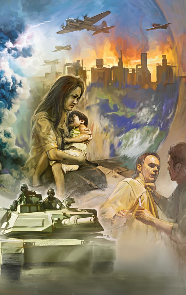 দুর্দশা, যুদ্ধ, অপরাধ এবং দূষণের দৃশ্য