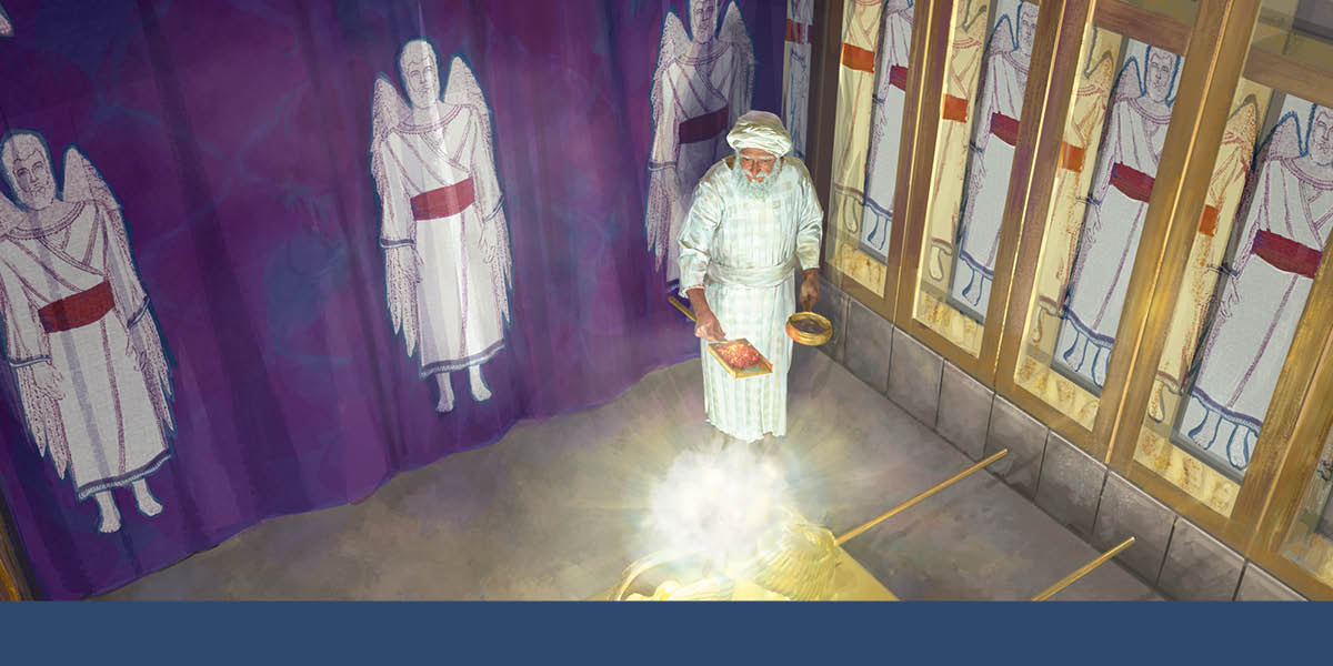 মহাযাজক ধূপ ও জ্বলন্ত কয়লা নিয়ে অতি পবিত্র স্থানে প্রবেশ করছেন।