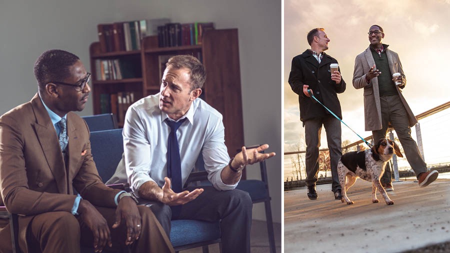 একজন প্রাচীন অত্যন্ত দুঃখিত একজন ভাইয়ের কথা শুনছেন, যিনি ‘অসংলগ্ন বাক্য’ বলছেন; পরবর্তী সময়ে সেই দু-জন ভাই একসঙ্গে হাঁটতে বেরিয়েছেন