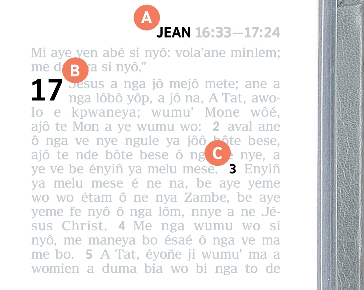 Bikanga bia liti ngabe A, B, a C ya afeb éziñe ya Bible.
