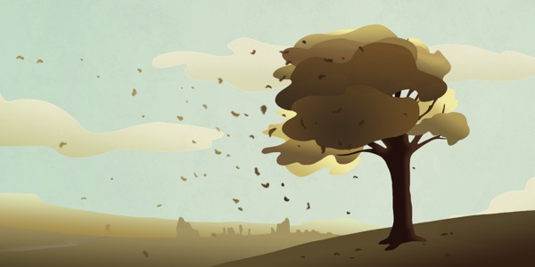 El viento llevándose las hojas de un árbol