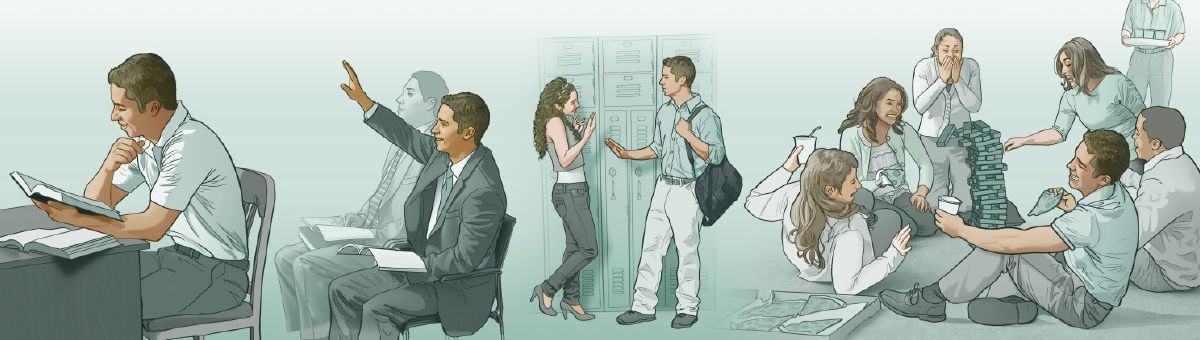 Un joven Testigo realizando su estudio personal, comentando en una reunión, rechazando las insinuaciones de una chica y disfrutando de entretenimiento sano