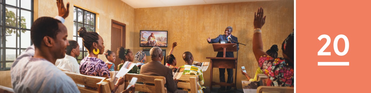 Lesn 20. Da wahn kangrigayshan meetin a Jehoava Witnisiz, wahn brada aks wahn kweschan ahn difrent peepl put op dehn han fi koment.