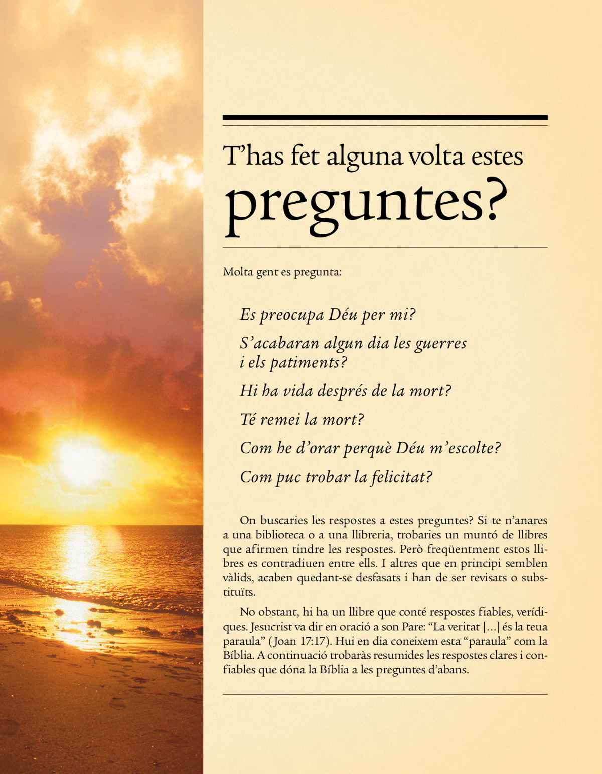 Portada del tractat T’has fet alguna volta estes preguntes?