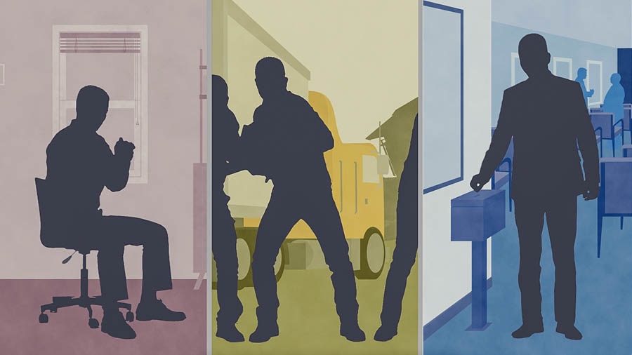 Collage: maneres d’ajudar els altres quan passa un desastre. 1. Un germà orant. 2. Voluntaris col·laborant en els treballs de socors. 3. Un germà posant diners en una caixa de contribucions d’una sala de reunions.