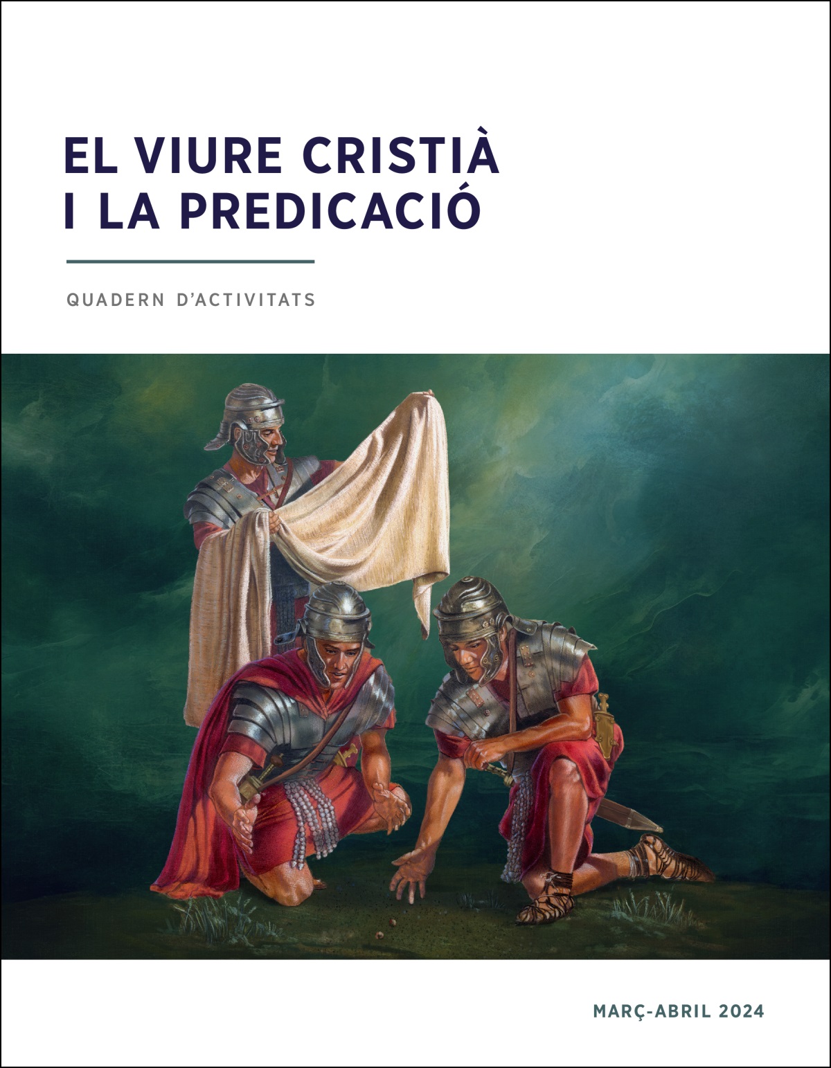 Un soldat romà inspecciona la roba de Jesús mentres uns altres dos se la juguen a sorts.
