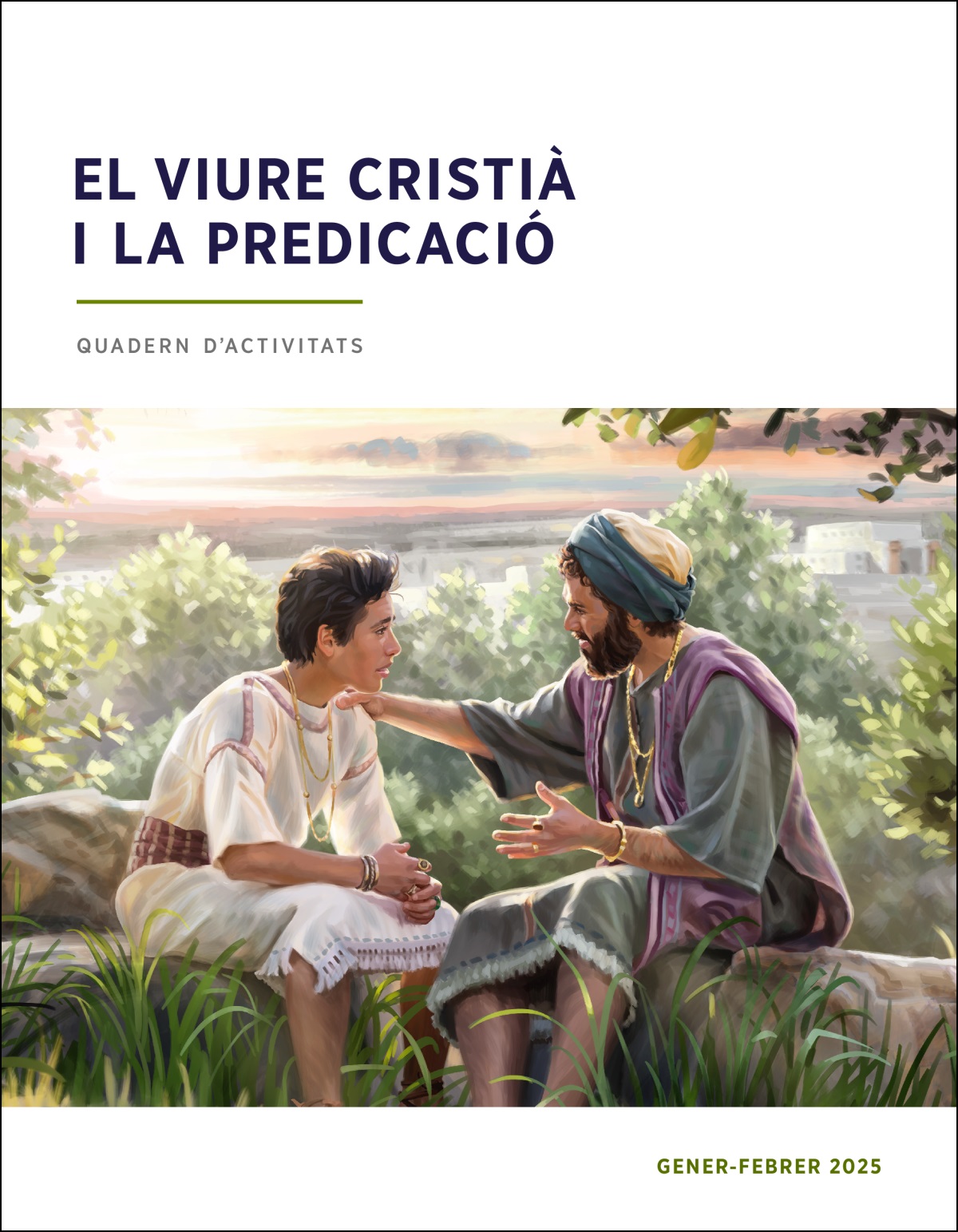 Assentats a l’aire lliure, el rei Salomó li dona consells al seu fill.
