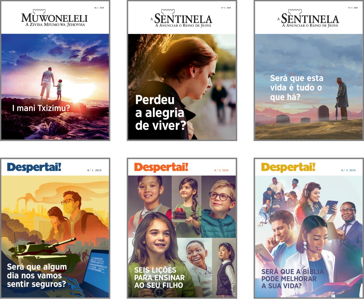 Mifota: Makapa a marevhista a Muwoneleli ni Kenjemuka a 2019. 1. ‘I mani Txizimu?’ 2. ‘Você perdeu alegria de viver?’ 3. ‘Será que a vida é só isso?’ 4. ‘Vamos nos sentir seguros algum dia?’ 5. ‘Seis lições para ensinar ao seu filho.’ 6. ‘A Bíblia pode fazer sua vida ficar melhor?’