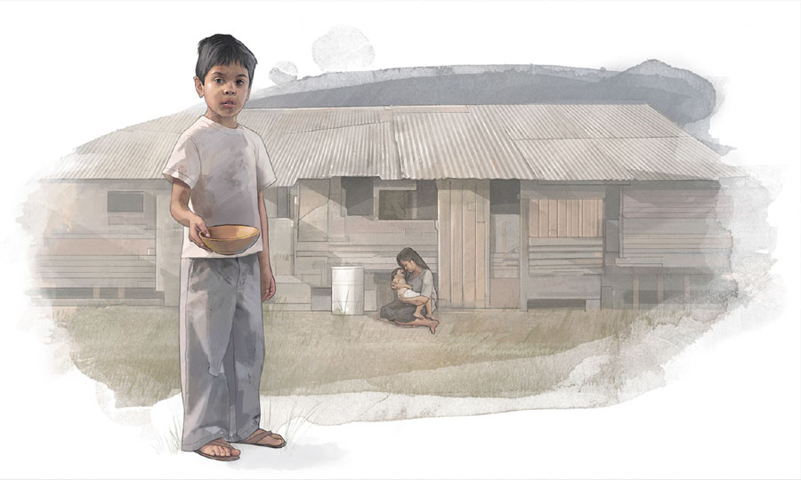 Bata naggunit ug panaksan atubangan sa gubaong balay