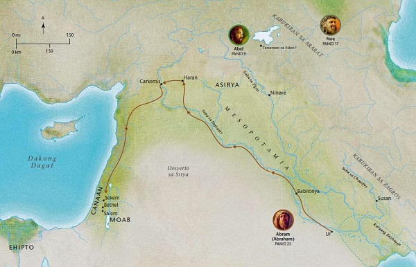 Mapa sa kayutaan sa Bibliya nga nalangkit sa kinabuhi sa matinumanong si Abel, Noe, Abram (Abraham)
