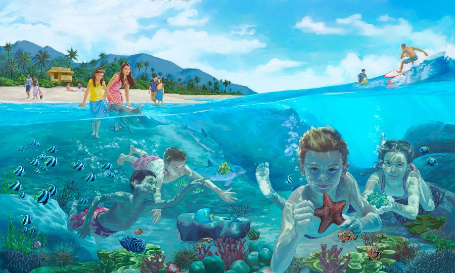 在樂園的海邊玩耍