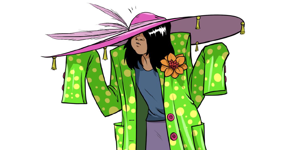 一個女孩穿著花哨又不合適的衣服