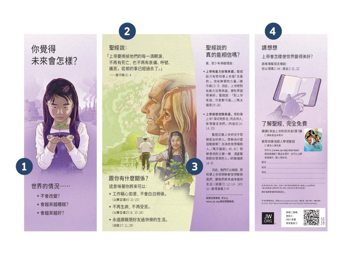 《你覺得未來會怎樣？》傳單，上面有數字1到4標示出不同的特點
