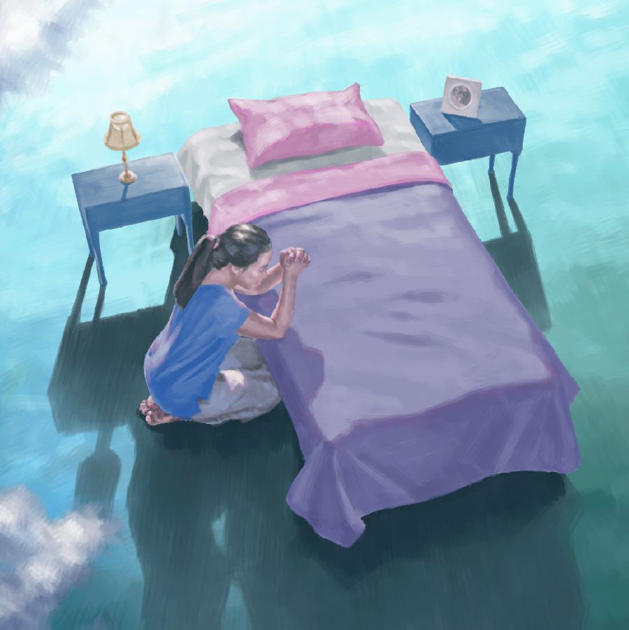 一個女子跪著禱告作出獻身誓願