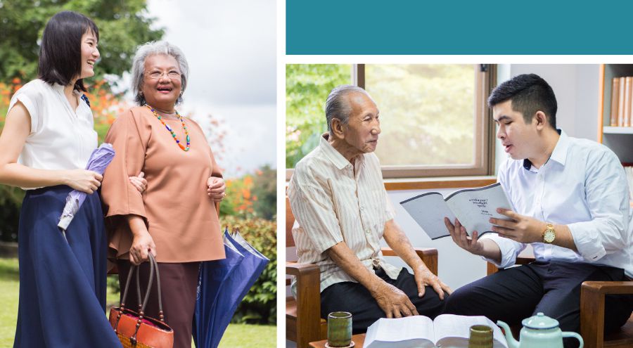 年輕姐妹和年長姐妹一起傳道；年輕弟兄讀每日經文給年長弟兄聽