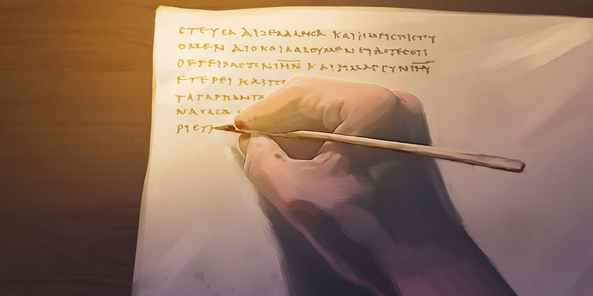 Muž přepisuje biblický text
