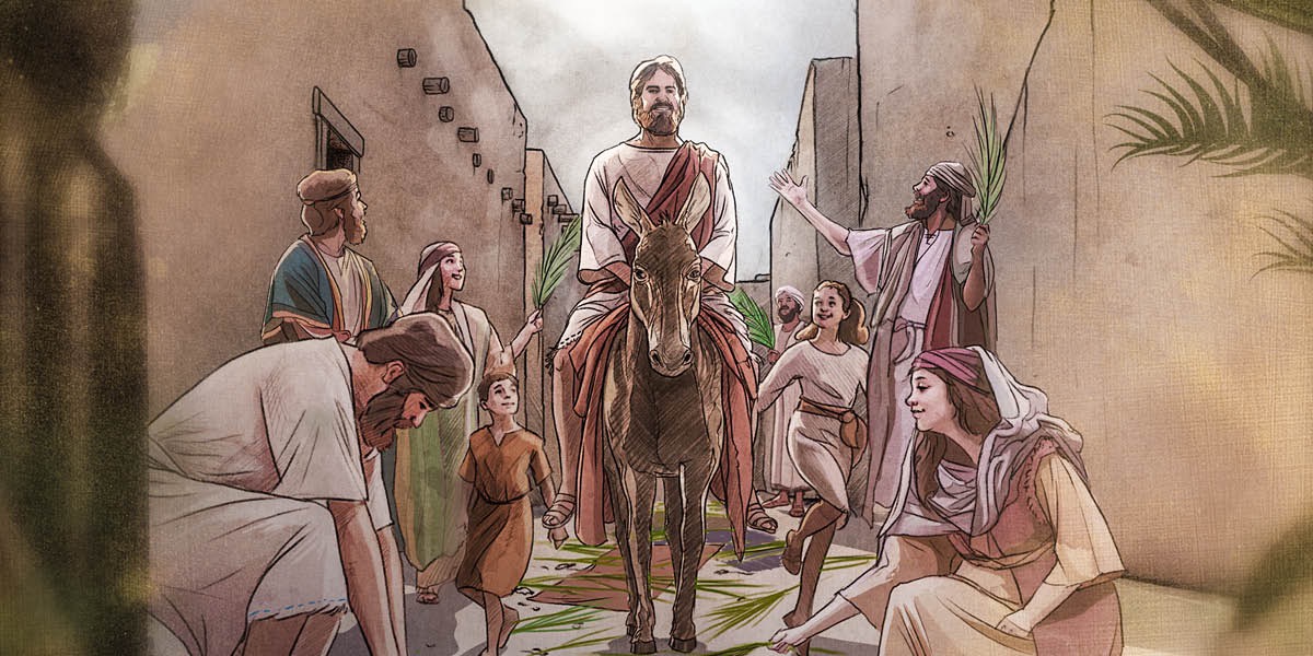 Ježíš triumfálně přijíždí do Jeruzaléma na oslu